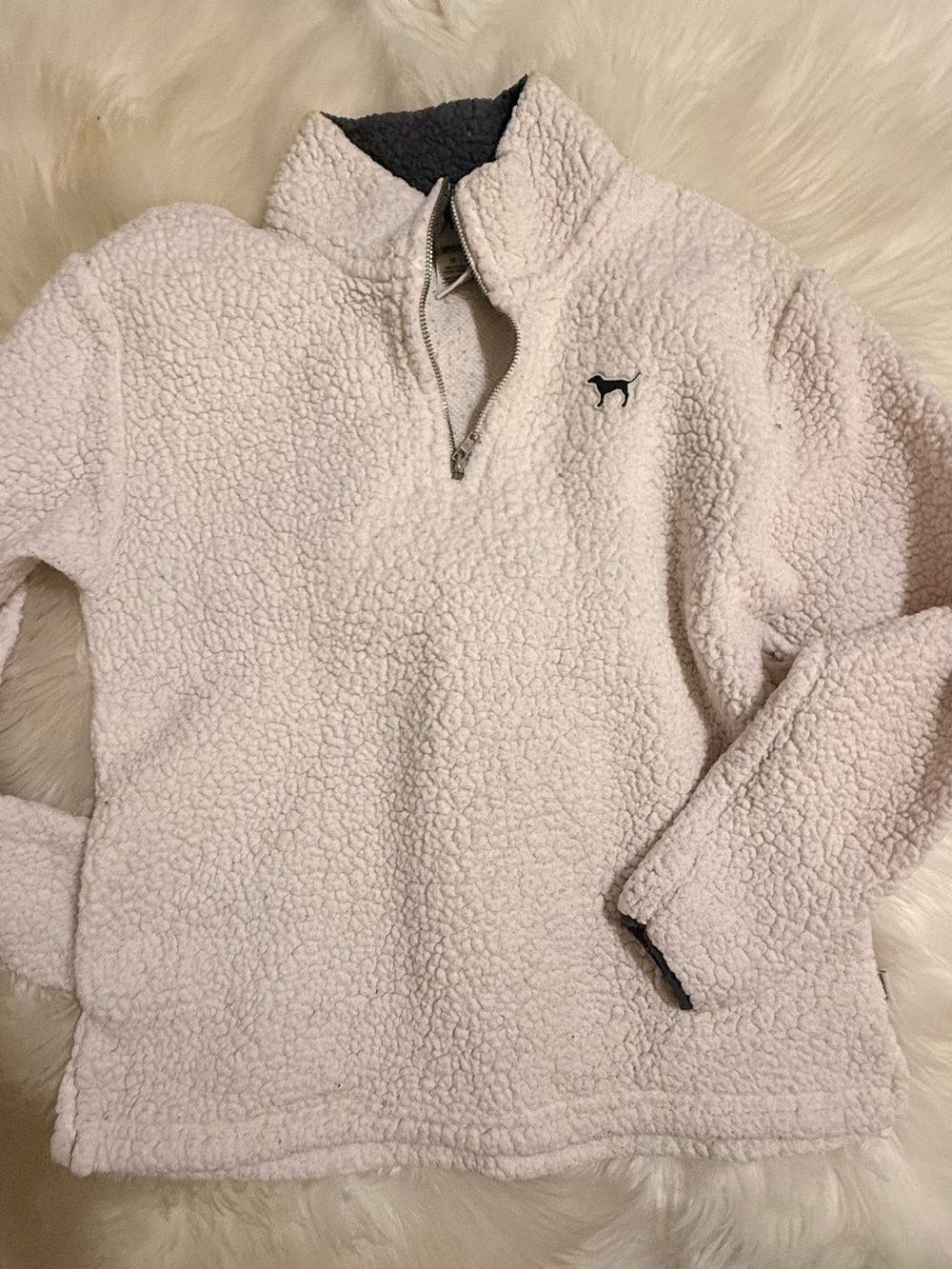 PINK Victoria's Secret Cream Sherpa Half-Zip Pullover